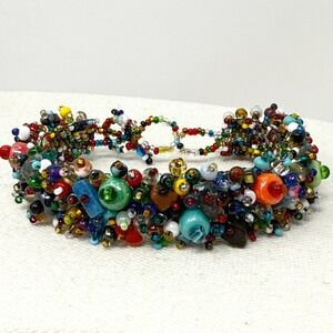 Cluster Beaded Bracelet‎ Statement Jewelry Colorful Seed Bead Boho
